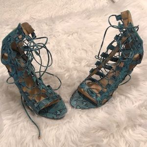 snake skin tie up heels
